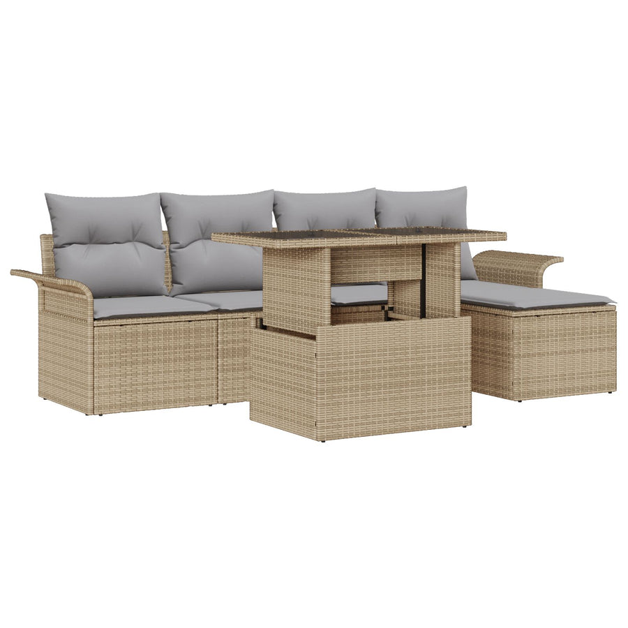 6-Delige Tuin Sofa Set Met Kussens Beige Poly Rattan