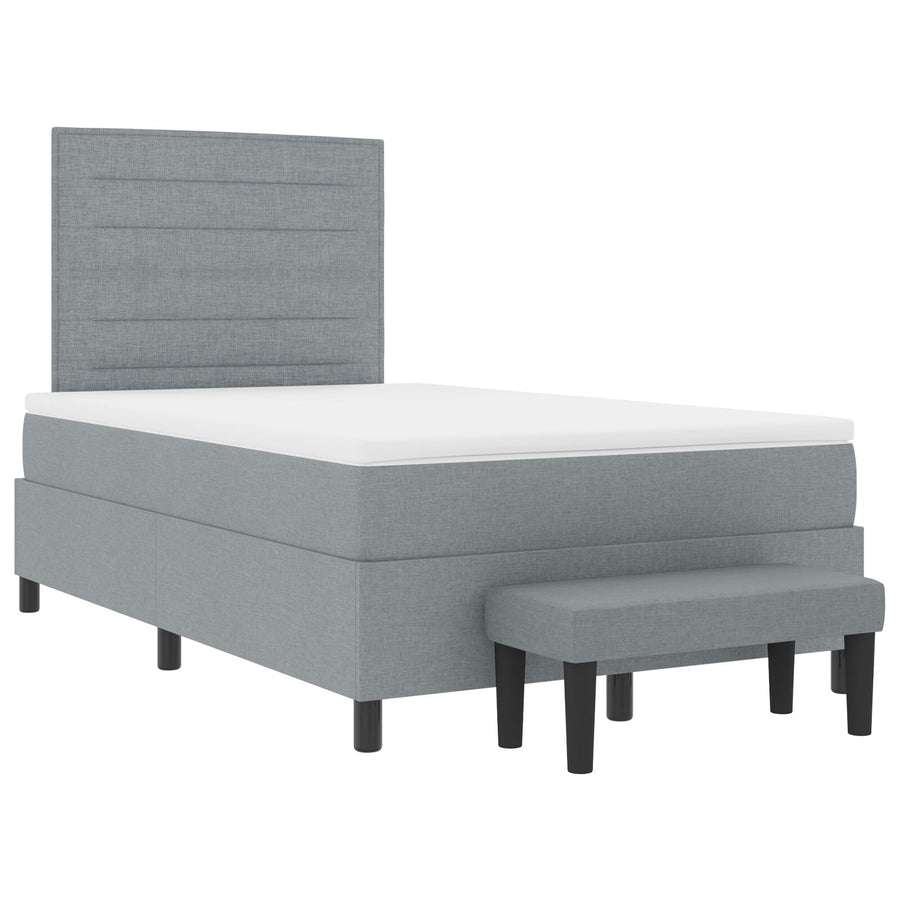 Boxspring Bed Met Matras & Bank Lichtgrijs 120X190 Cm Stof Blauw