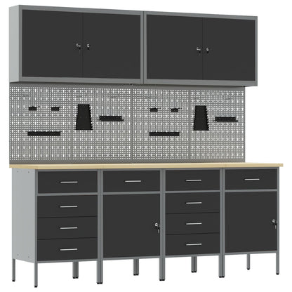 10-Delige Werkcabinet En Pegboard Set Mdf En Metaal 4x (2x84/2x85 cm) Zwart 4x kast + 4x pegboard + 2x gereedschapskast