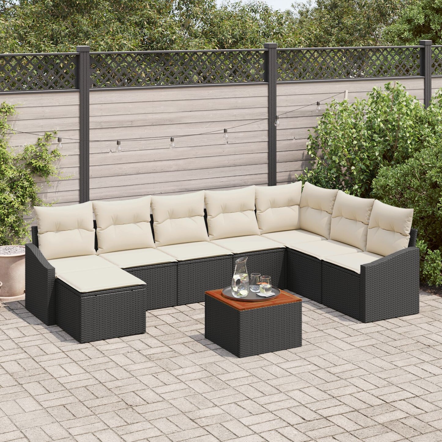 9 Delige Tuin Sofa Set Met Kussens Zwart Poly Rieten Acaciahout