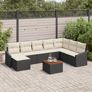 Garden bench set with cushion 9 pcs Black poly rattan