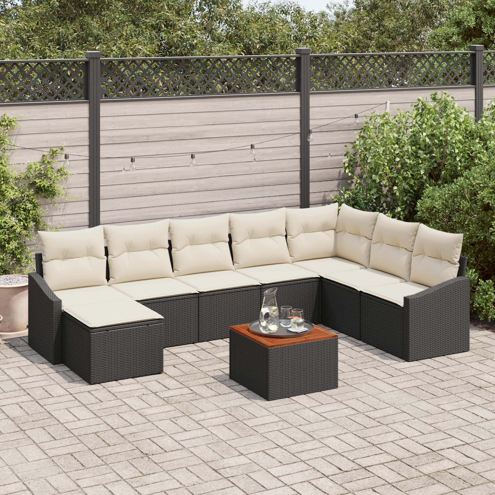 9 Delige Tuin Sofa Set Met Kussens Zwart Poly Rieten Acaciahout