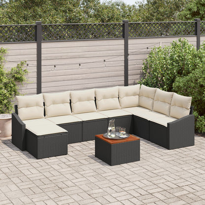 9 Delige Tuin Sofa Set Met Kussens Zwart Poly Rieten Acaciahout