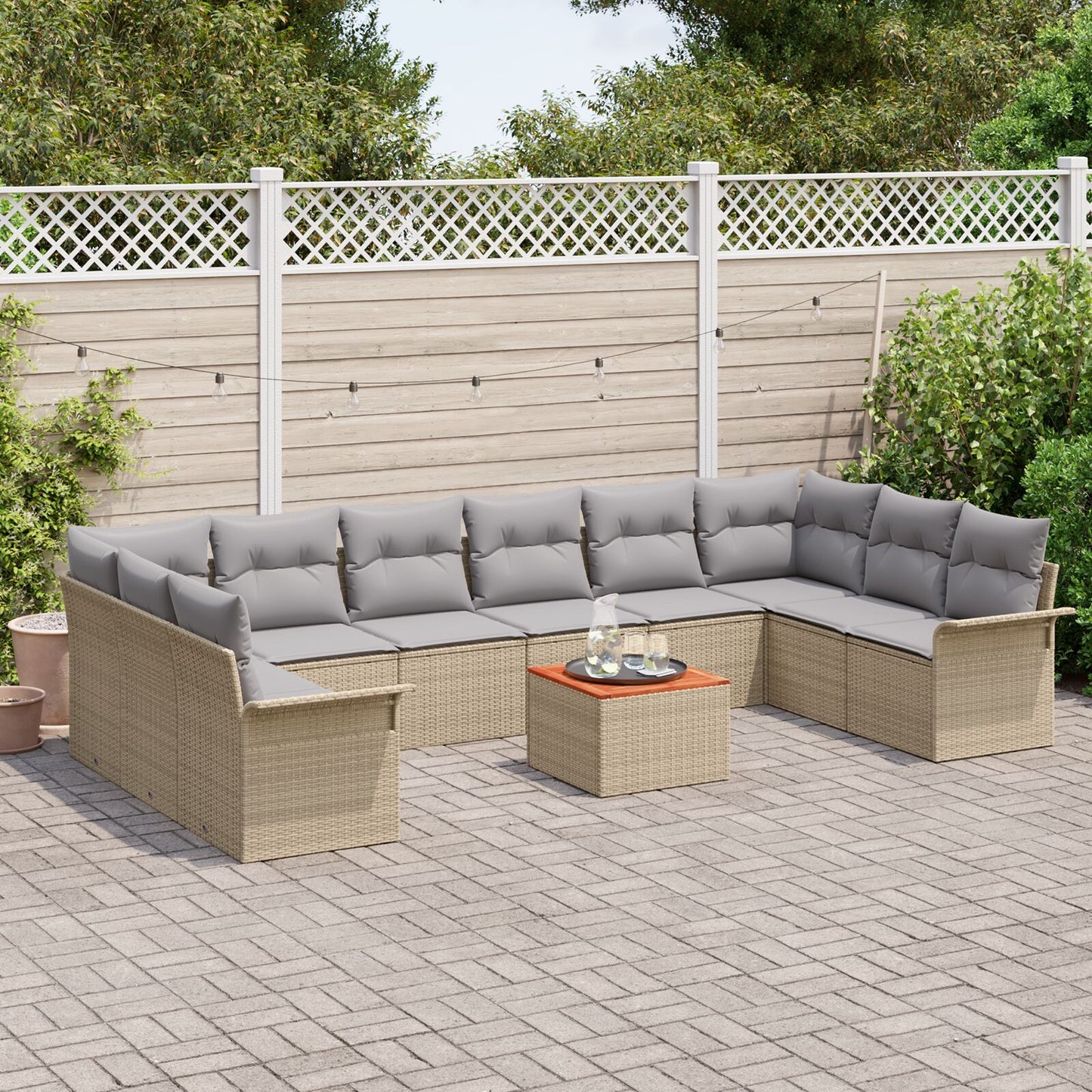 11-Delige Tuin Sofa Set Met Kussens Beige Poly Rattan Acacia