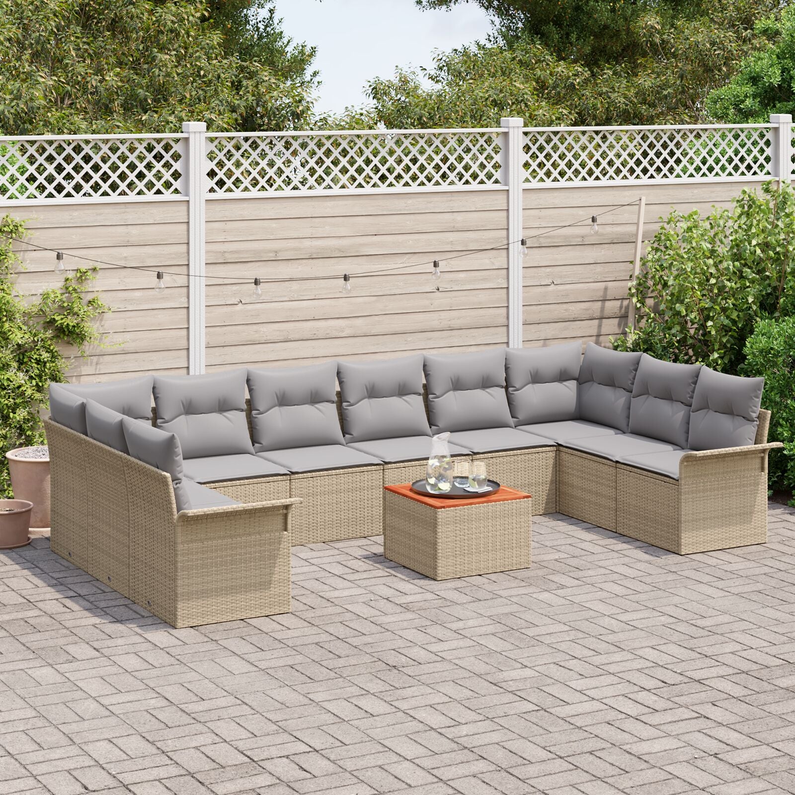 11-Delige Tuin Sofa Set Met Kussens Beige Poly Rattan Acacia