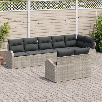8-Delige Tuin Sofa Set Met Kussens Poly Rattan Licht grijs zonder tafel