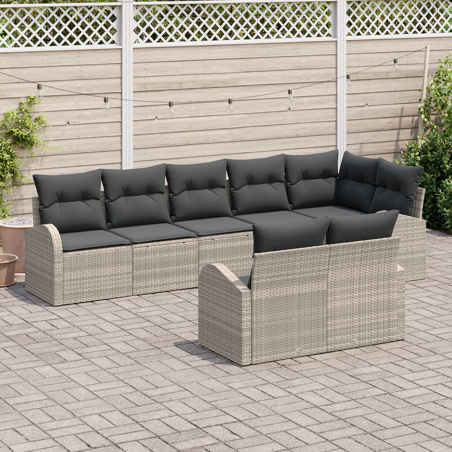 8-Delige Tuin Sofa Set Met Kussens Poly Rattan Licht grijs zonder tafel