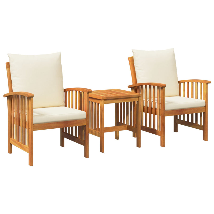 3-Delige Tuin Lounge Set Met Kussens Van Massief Acaciahout Crème wit 2 fauteuils + tafel