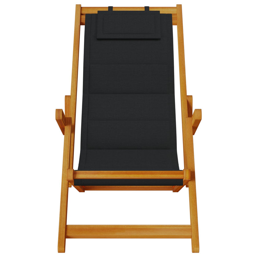 Inklapbare Strandstoelen 2 Stuks Massief Acaciahout & Textileen Zwart