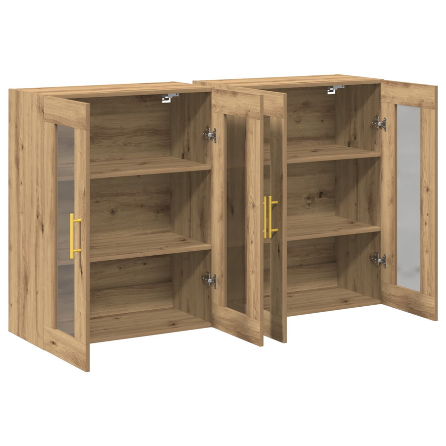 Wandkast Set Van 2 Artisan Eiken Bewerkt Hout 139 X 34 X 90 Cm