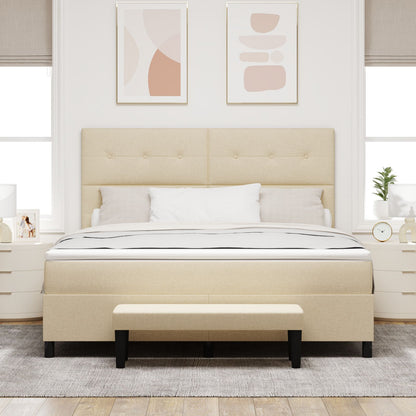 Boxspring Bed Met Matras & Bank Stof Crème 180 x 200 cm Knop tufted