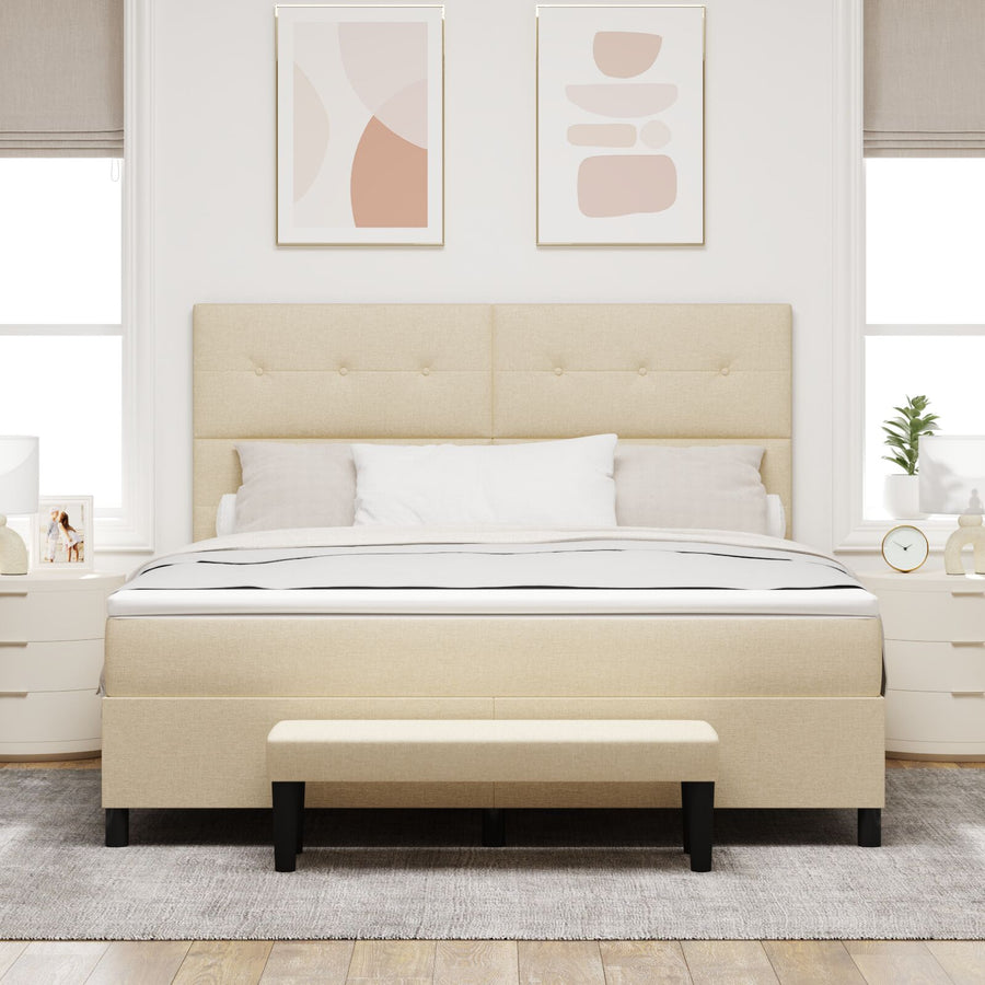 Boxspring Bed Met Matras & Bank Stof Crème 180 x 200 cm Knop tufted