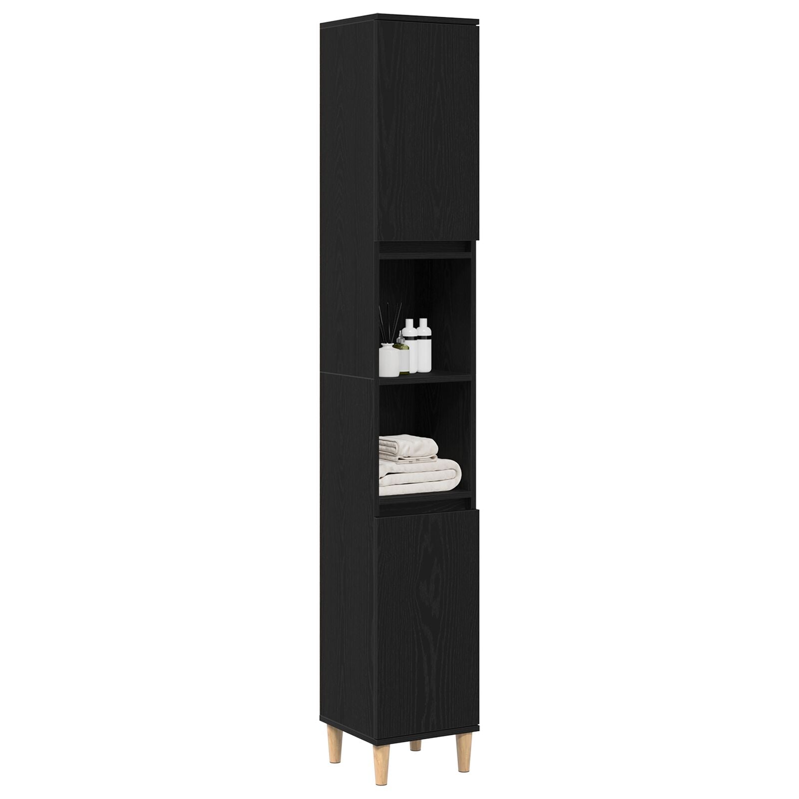 Badkamerkast Zwart Eiken 30X30X190 Cm Houtmateriaal