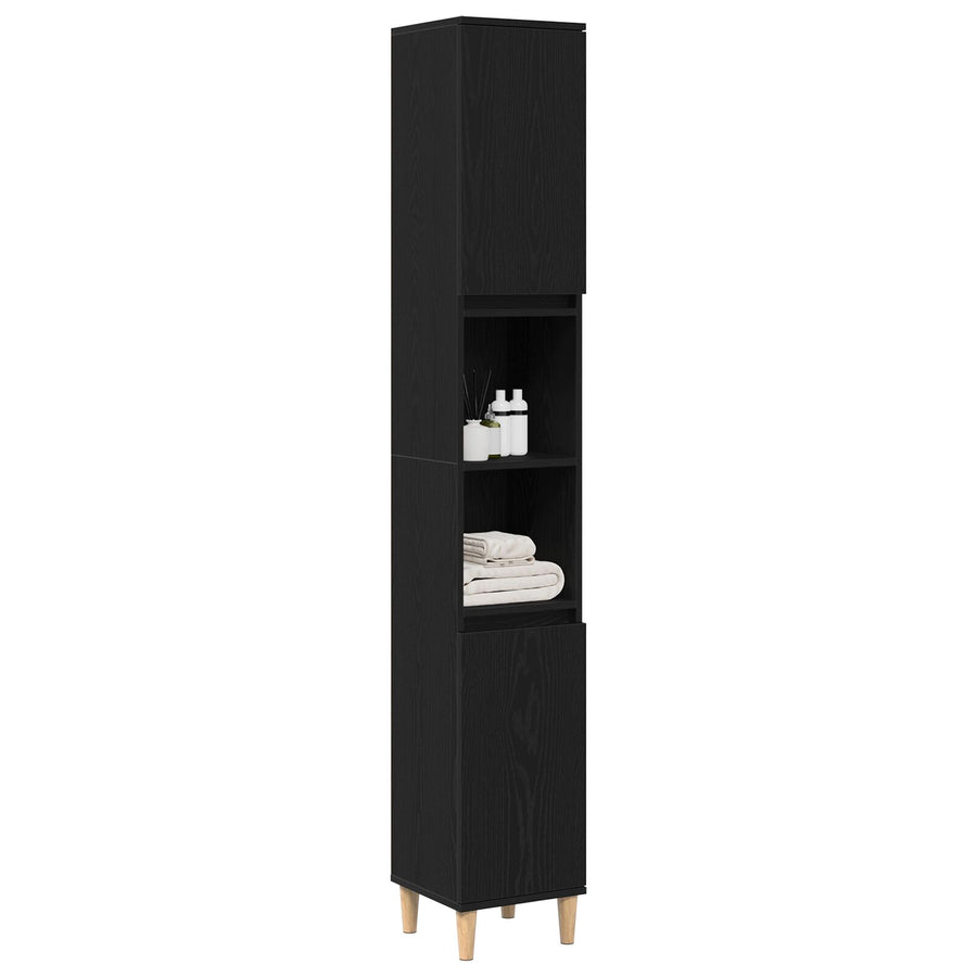 Badkamerkast Zwart Eiken 30X30X190 Cm Houtmateriaal