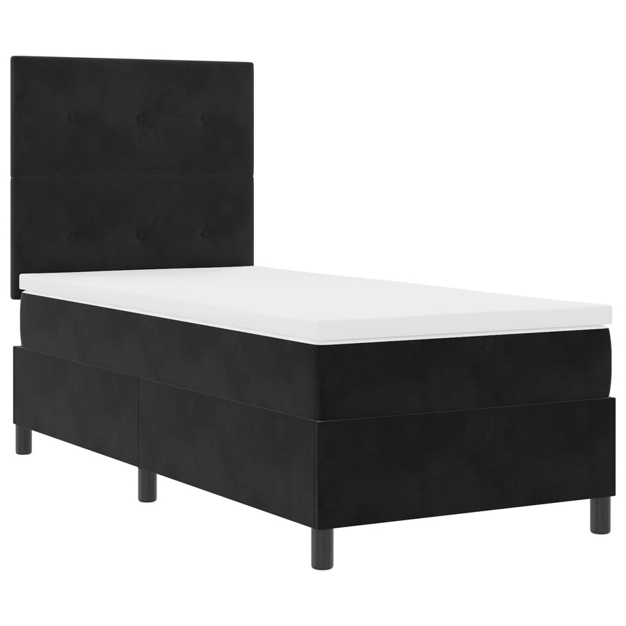 Boxspring Bed Met Matras Zwart 100X200 Cm Fluweel Blauw