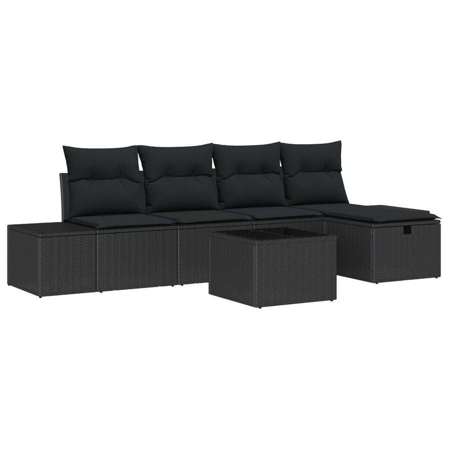 6-Delige Tuinsofa Set Met Kussens Zwart Poly Rattan Wit