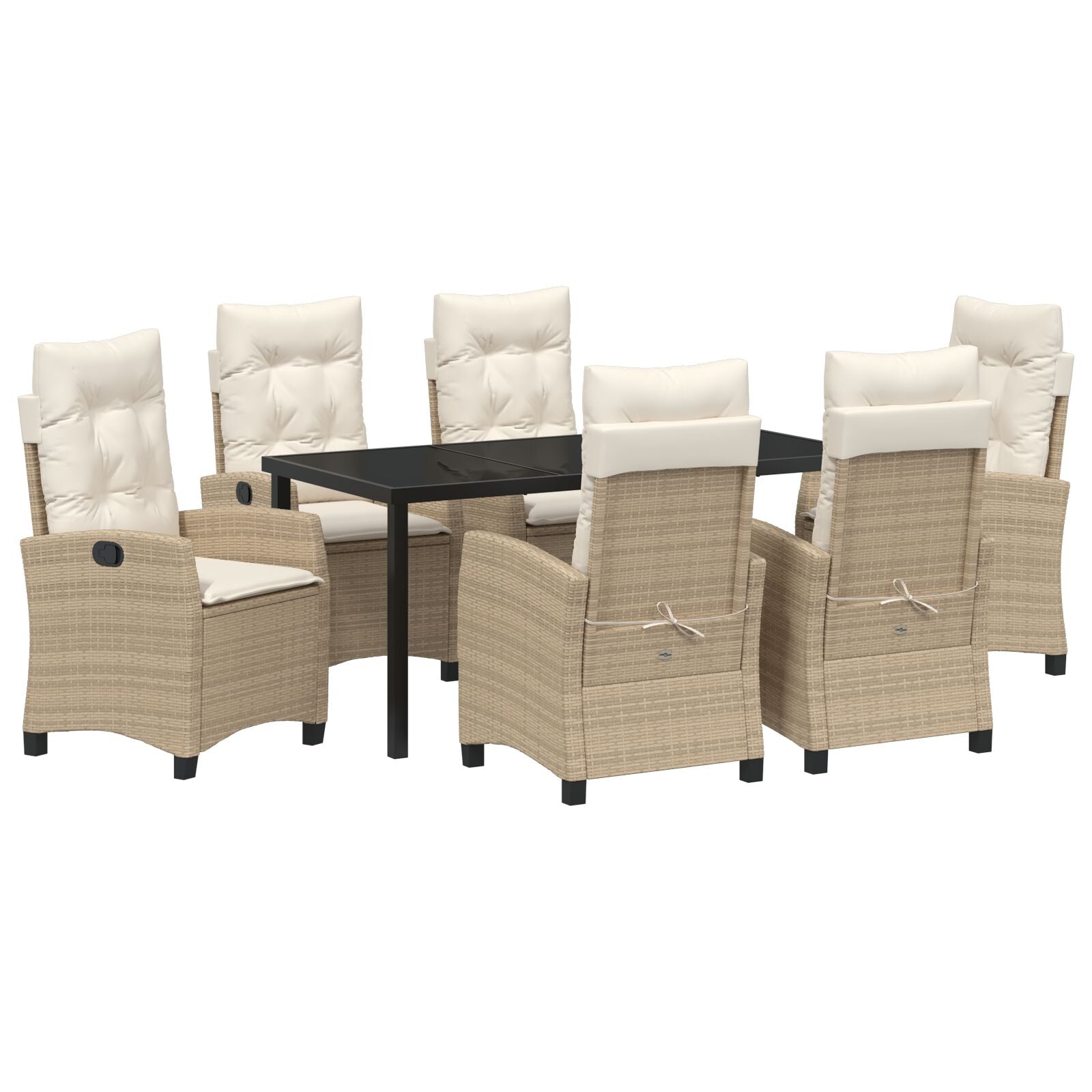 7 Delige Tuin Eettafel Set Met Kussens Beige Poly Rattan
