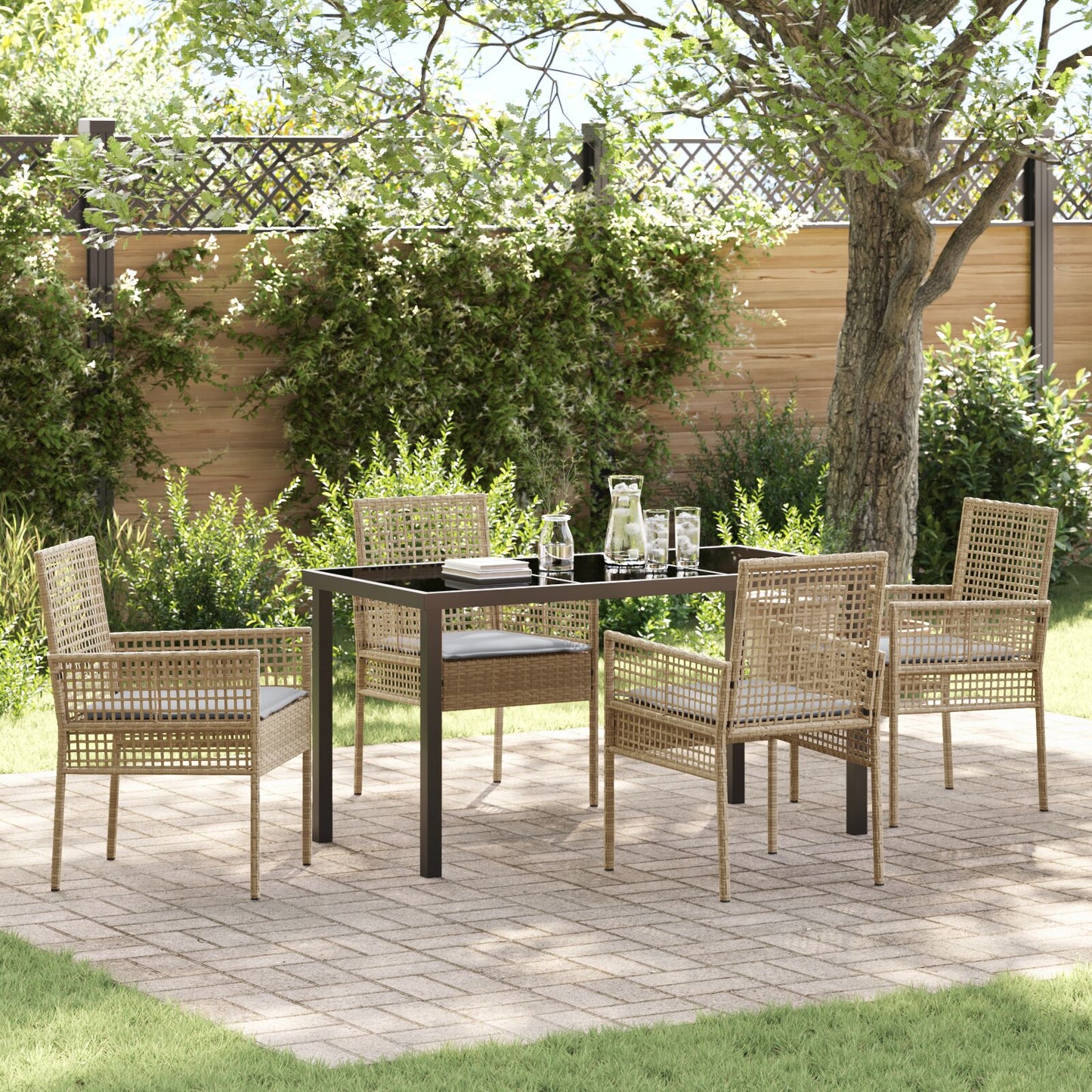 5-Delige Tuin Eetset Met Kussens Beige Poly Rattan