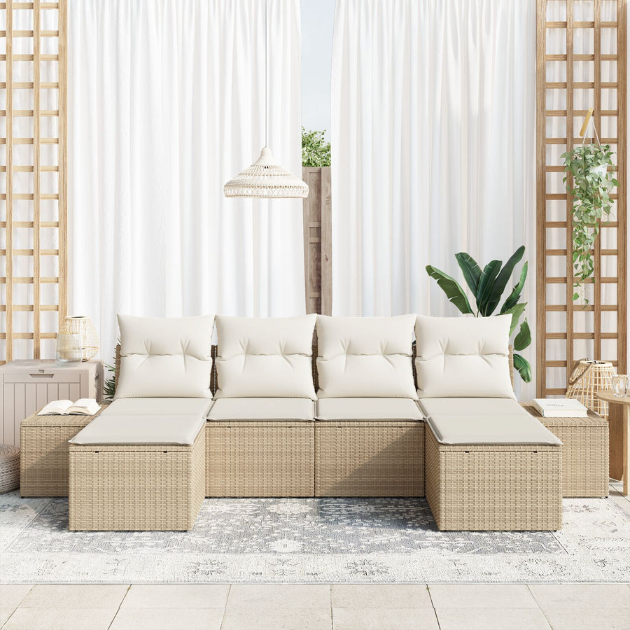6 Delige Tuin Sofa Set Met Kussens Beige Poly Rattan