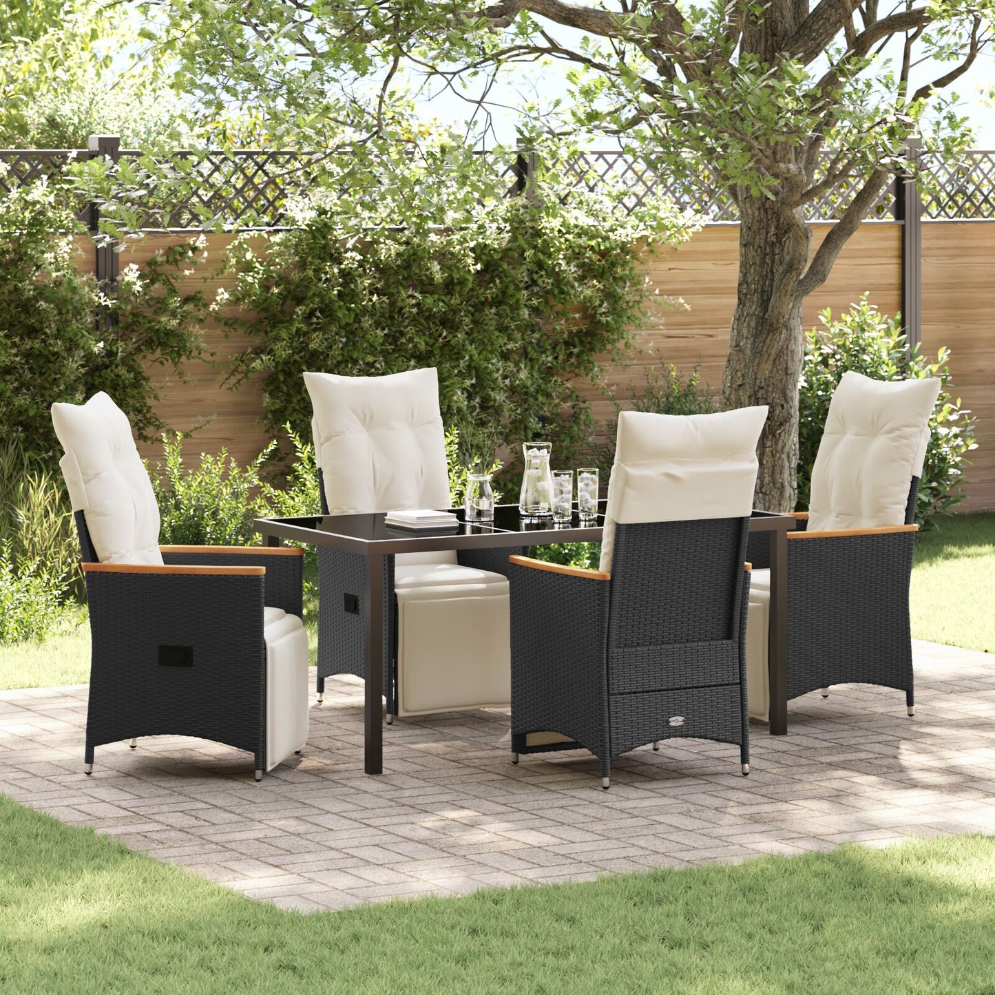 5 Delige Tuin Eet Set Met Kussens Zwart Poly Riet