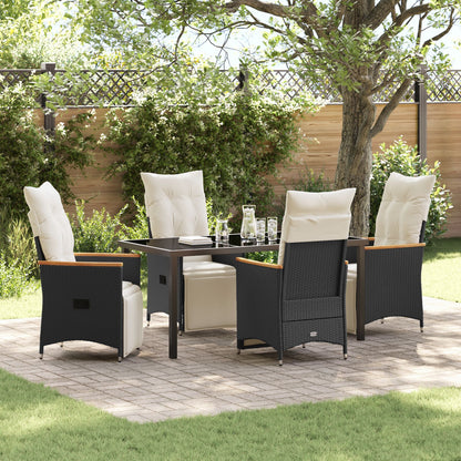 5 Delige Tuin Eet Set Met Kussens Zwart Poly Riet