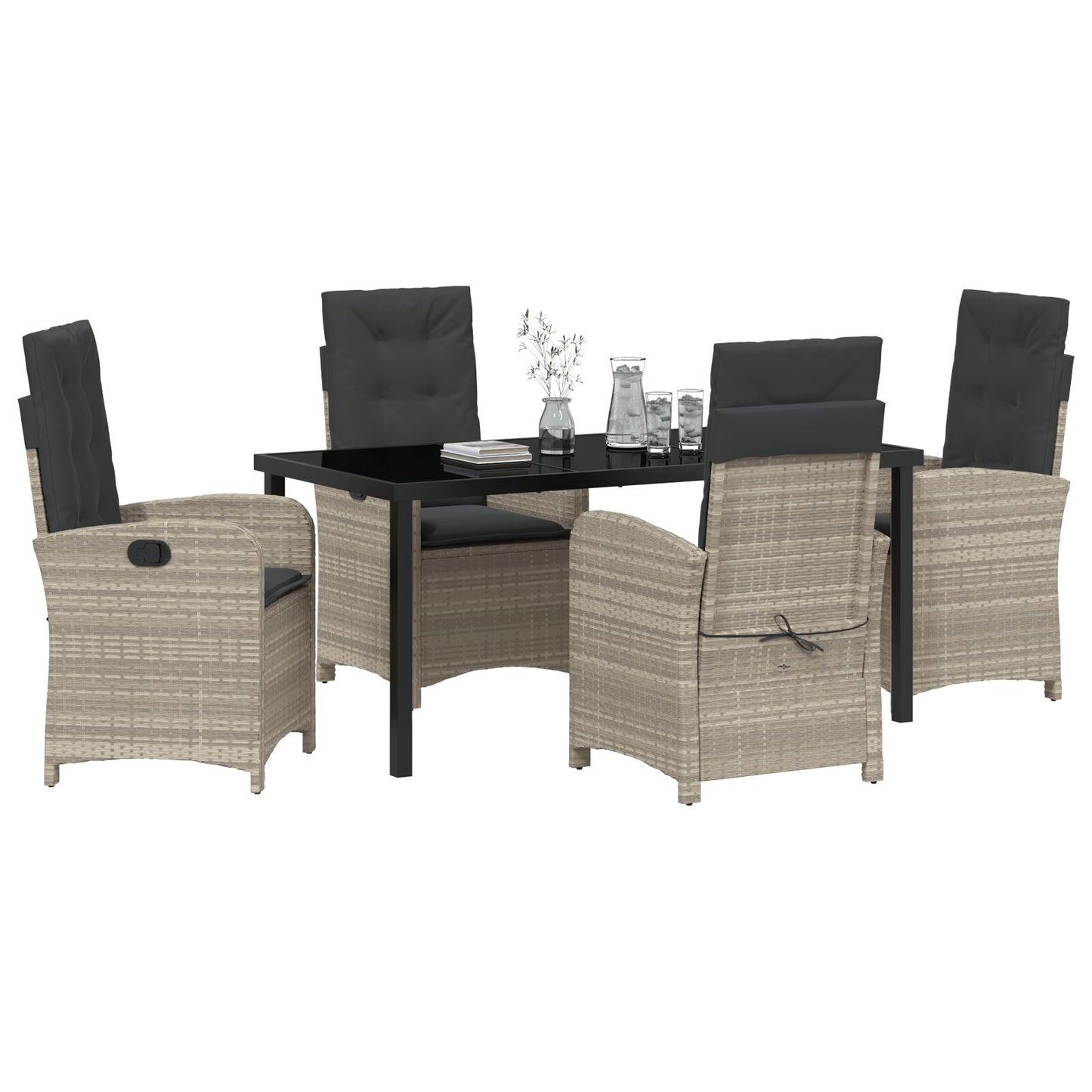 5-Delige Tuin Eetset Met Kussens Lichtgrijs Poly Rattan