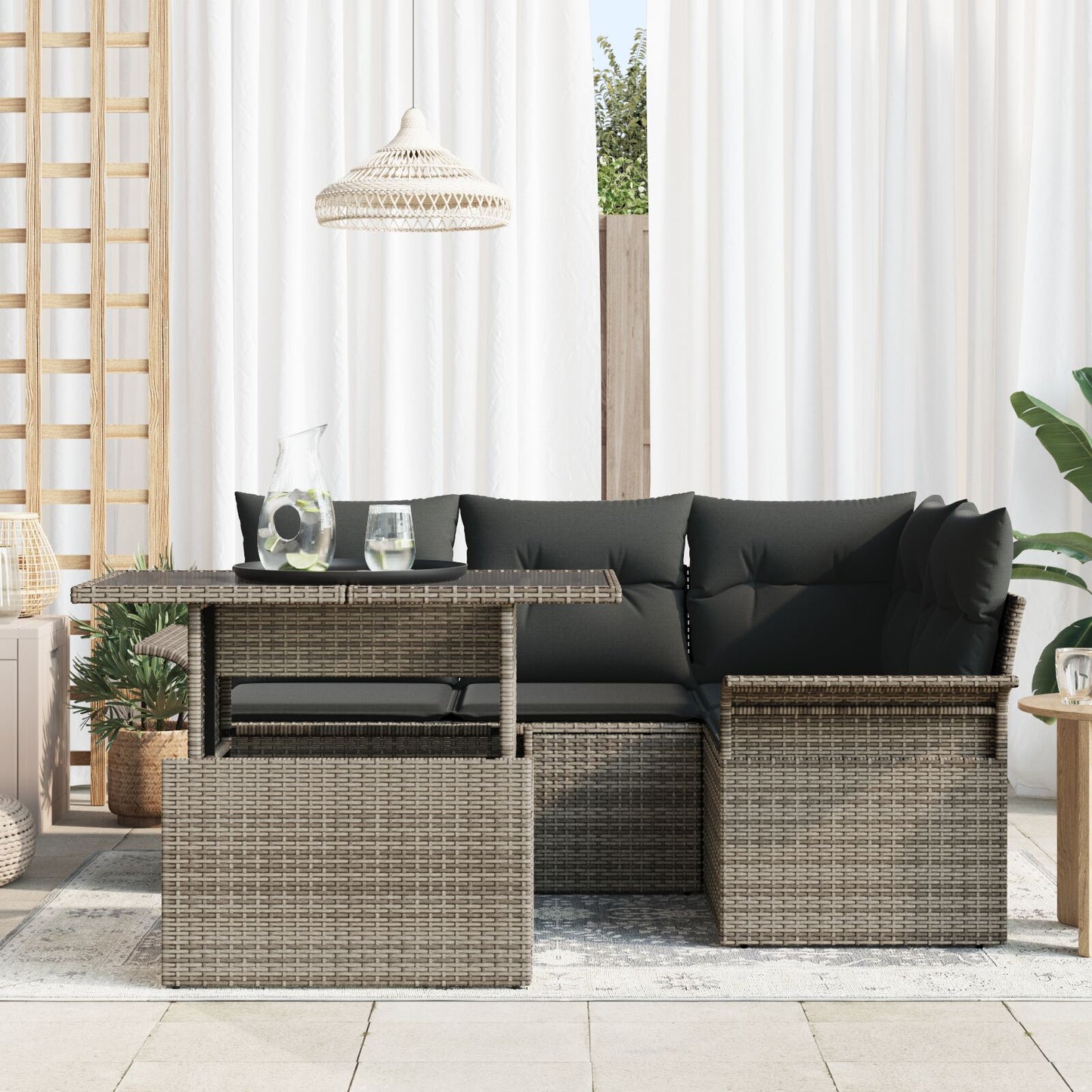 5-Delig Tuinbankstel Met Kussens Grijs Poly Rattan