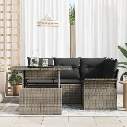 5-Delig Tuinbankstel Met Kussens Grijs Poly Rattan