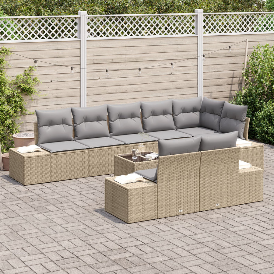 9-Delige Tuin Sofa Set Met Kussens Zwarte Poly Rattan Beige en lichtgrijs met tafel