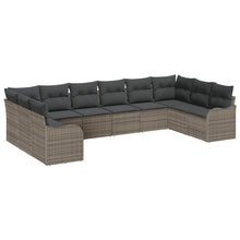 10-delige Tuin Sofa Set met Kussens Grijs Poly Riet, vidaXL 2-Persoons Tuinbank met Kussens Grijs Poly Riet