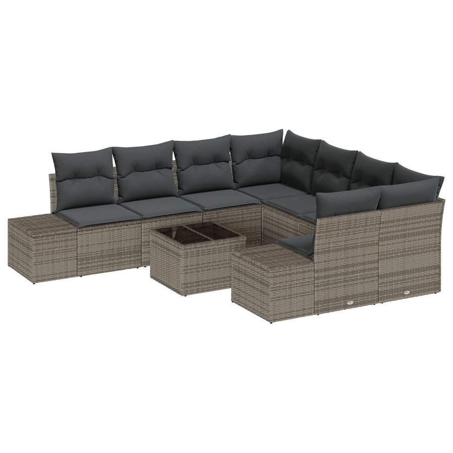 9-Delige Tuin Sofa Set Met Kussens Grijs Poly Rattan