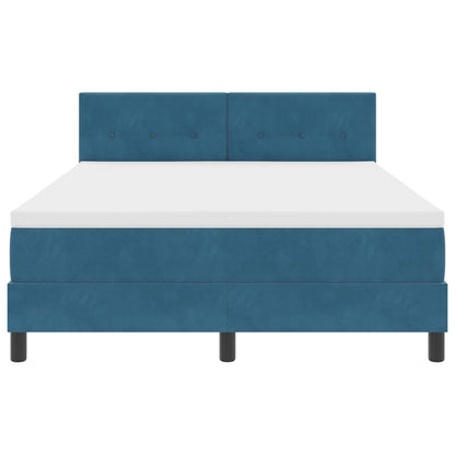 Boxspringbed Met Matras Donkerblauw 140X190 Cm Fluweel Blauw