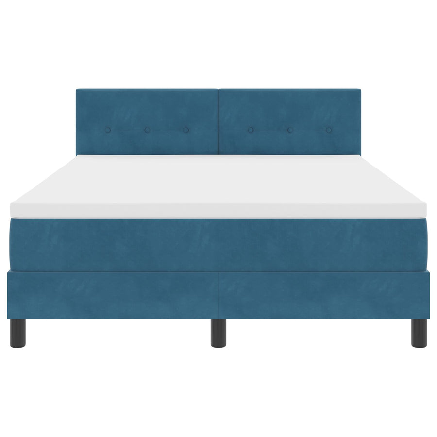 Boxspringbed Met Matras Donkerblauw 140X190 Cm Fluweel Blauw