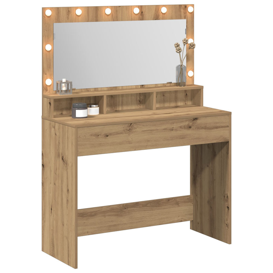 Make-Up Tafel Met Led Lichten In , Ambachtelijk eiken 100 x 41 x 135 cm