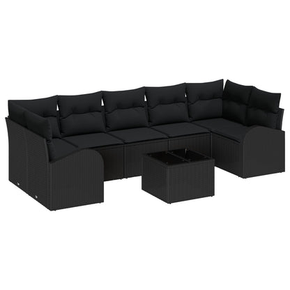 8-Piece Tuin Sofa Set Met Kussens Zwart Poly Rattan