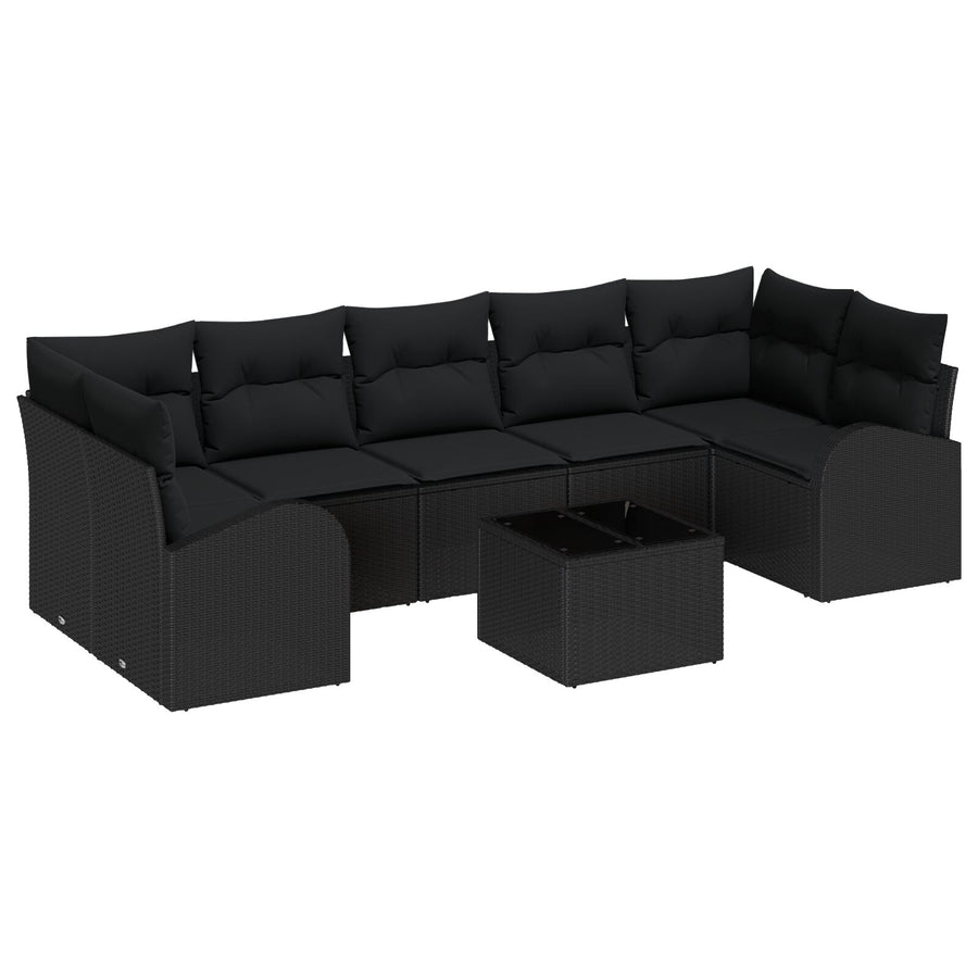 8-Piece Tuin Sofa Set Met Kussens Zwart Poly Rattan