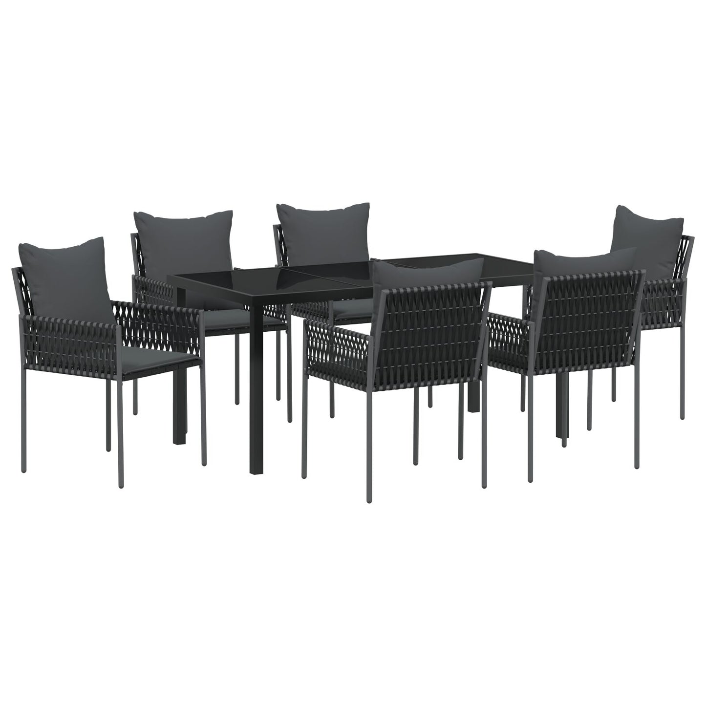 Set Van 4 Zwarte Stoelen, Donkergrijze Kussens