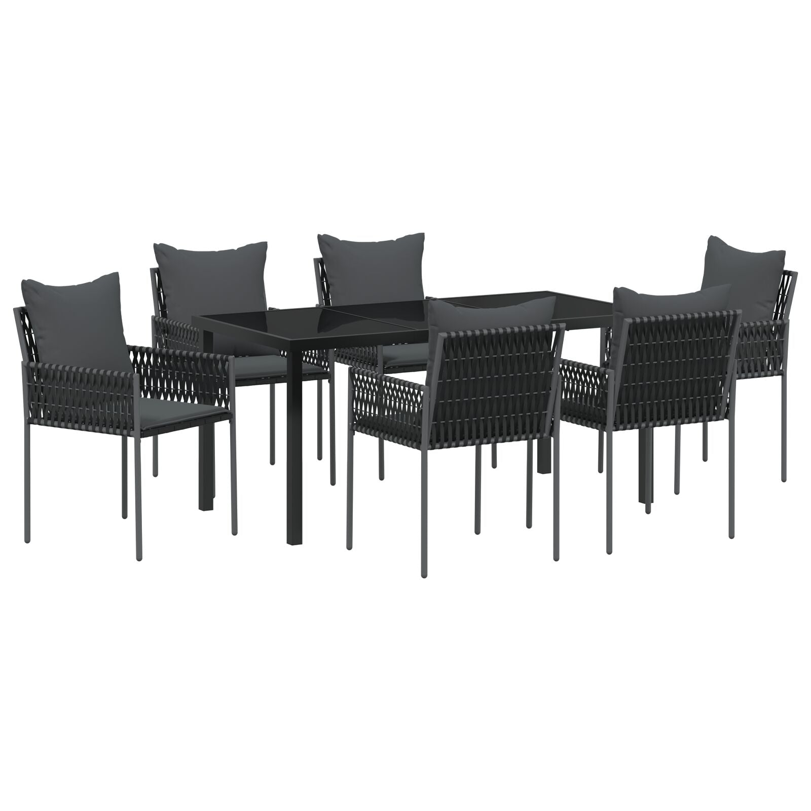 Set Van 4 Zwarte Stoelen, Donkergrijze Kussens