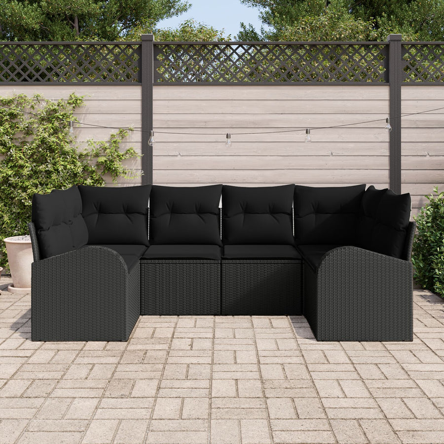 6-Delige Tuin Sofa Set Met Kussens Zwart Poly Rattan