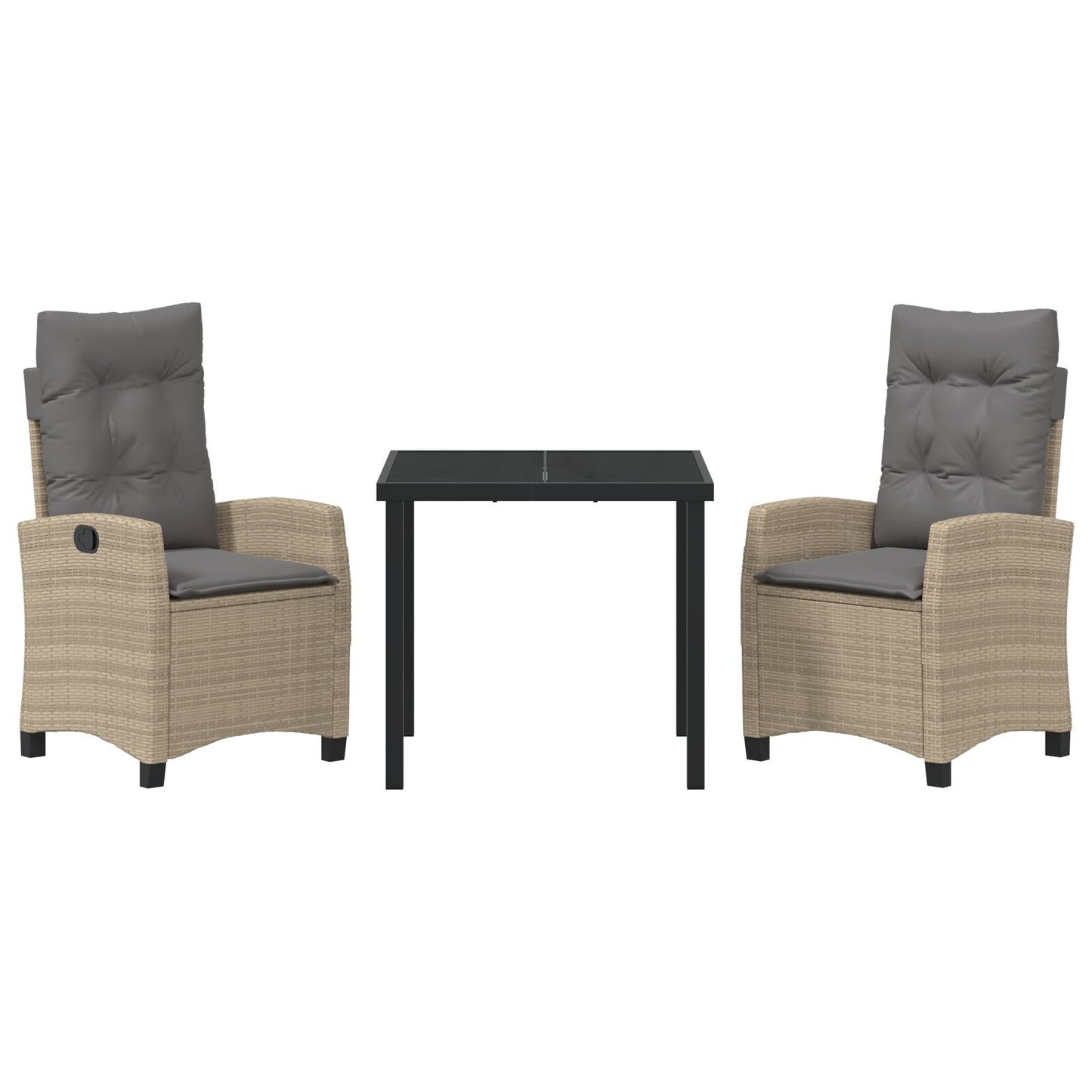 3-Delige Tuin Eetset Met Kussens In Beige Poly Rattan