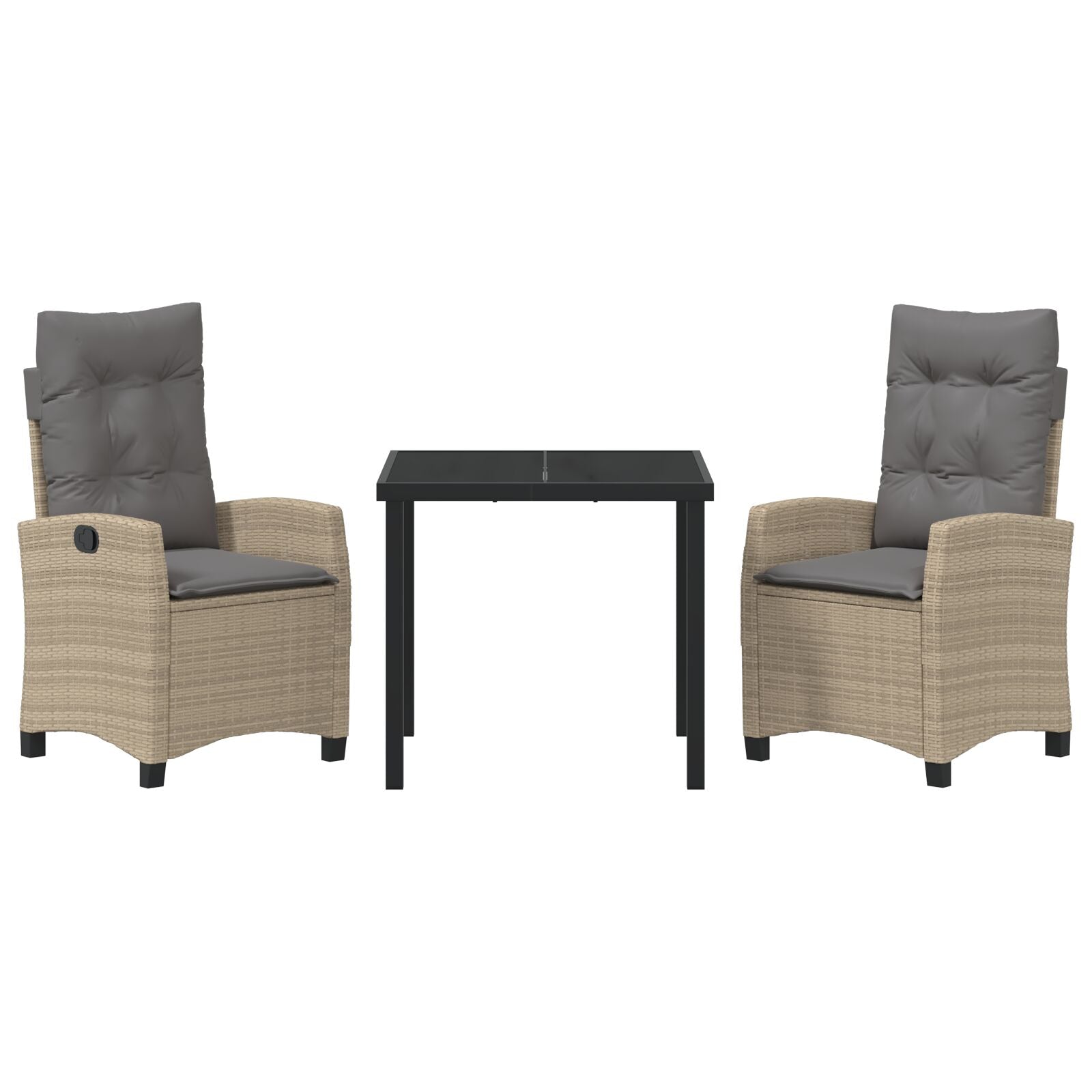 3-Delige Tuin Eetset Met Kussens In Beige Poly Rattan