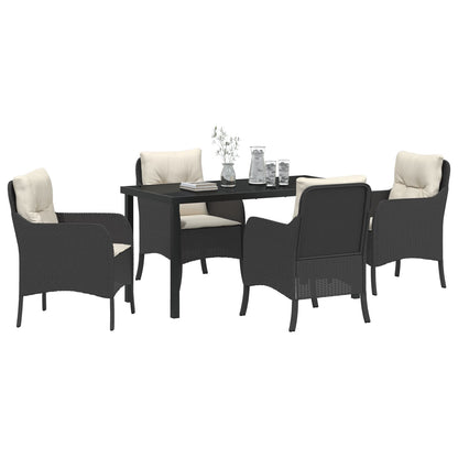 5-Delige Tuin Eetset Met Kussens Zwart Poly Rattan