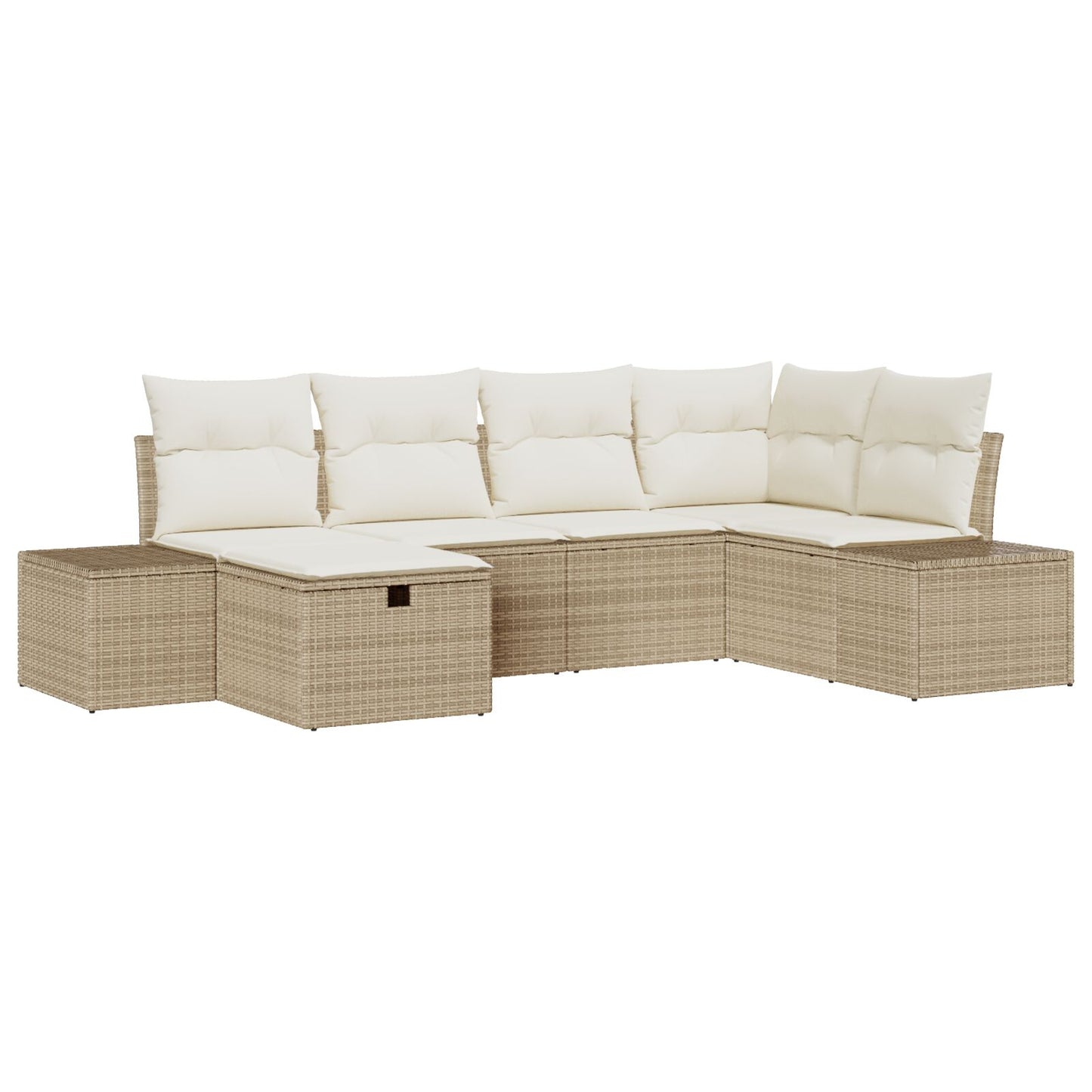 6-Delige Tuinsofa Set Met Kussens Beige Poly Rattan