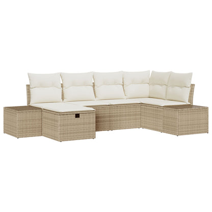 6-Delige Tuinsofa Set Met Kussens Beige Poly Rattan