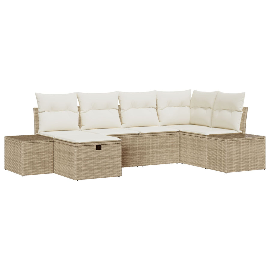 6-Delige Tuinsofa Set Met Kussens Beige Poly Rattan