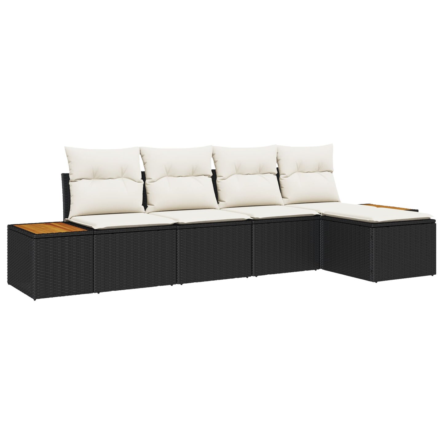 5-Delige Tuin Sofa Set Met Kussens Zwarte Poly Rattan Acacia