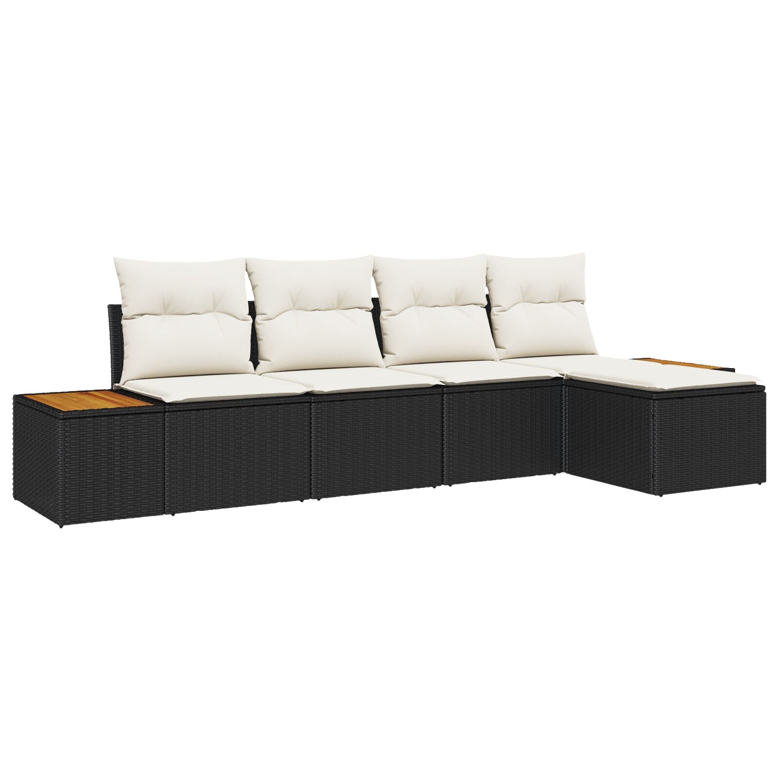 5-Delige Tuin Sofa Set Met Kussens Zwarte Poly Rattan Acacia