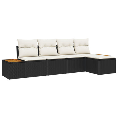 5-Delige Tuin Sofa Set Met Kussens Zwarte Poly Rattan Acacia