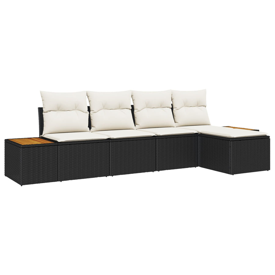 5-Delige Tuin Sofa Set Met Kussens Zwarte Poly Rattan Acacia