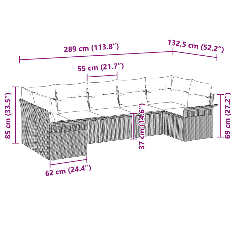 7-Delige Tuin Sofa Set Met Kussens Beige Poly Rattan
